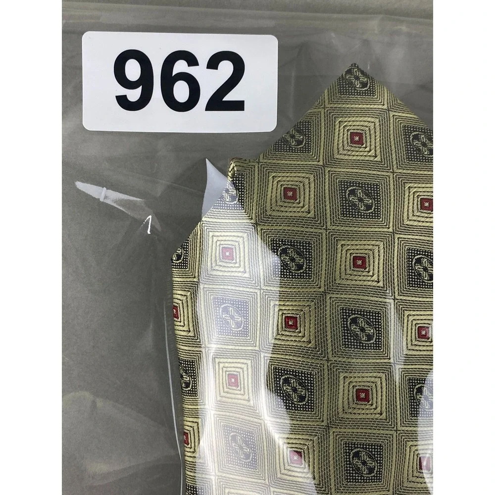 Ainujian Mens Silk Necktie Geometric Square Pattern Gold Green Red Blue 55X4